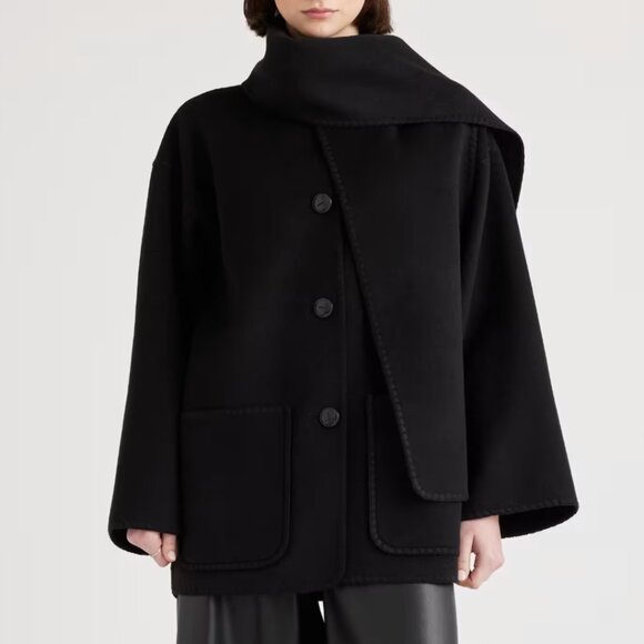 NEW Quince Double Faced Merino Wool Scarf Coat S Black - Picture 3 of 16